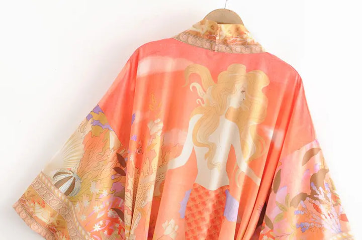 Mermaid Print Kimono Beach Robe for Spring 2020