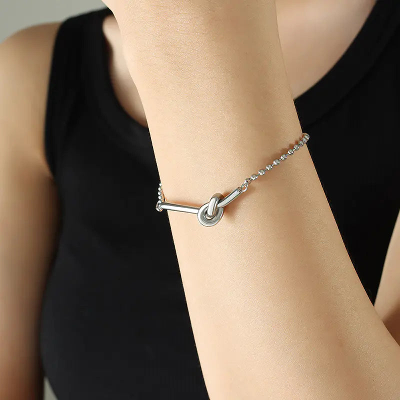 Lucky Heart-Shaped Knotted Bead Necklace & Mini Bracelet