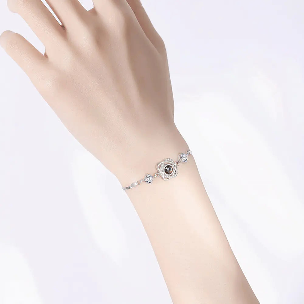 Silver Double Heart Projection Bracelet for Ladies