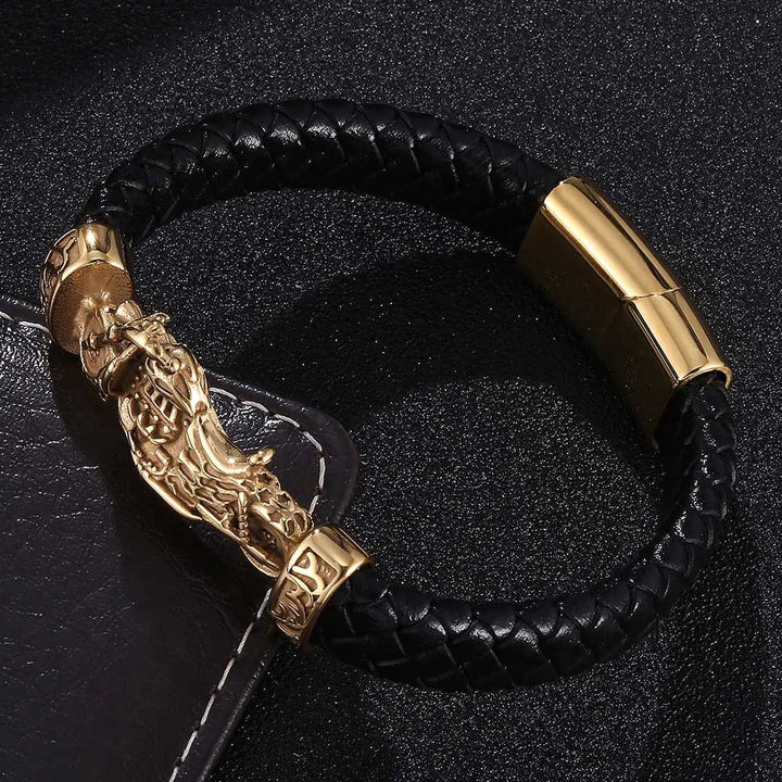 Woven Leather Motorcycle Bracelet