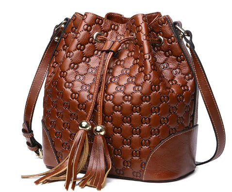 Vintage Leather Bucket Bag for Women - Versatile Design
