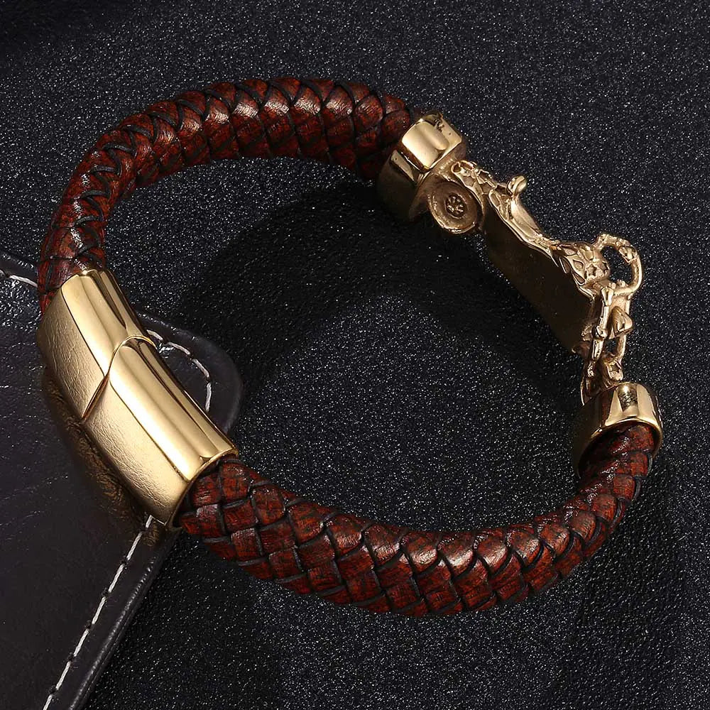 Woven Leather Motorcycle Bracelet