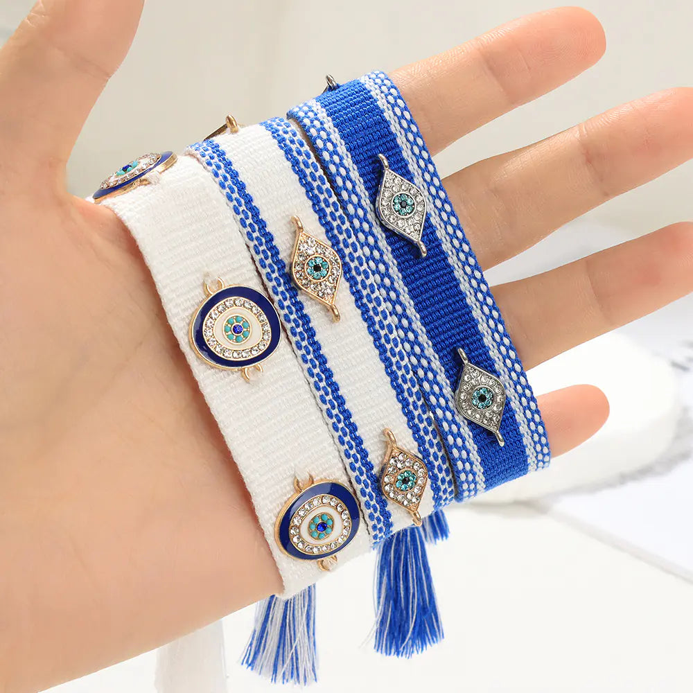 Trendy Woven Bracelet with Lucky Blue Eyes