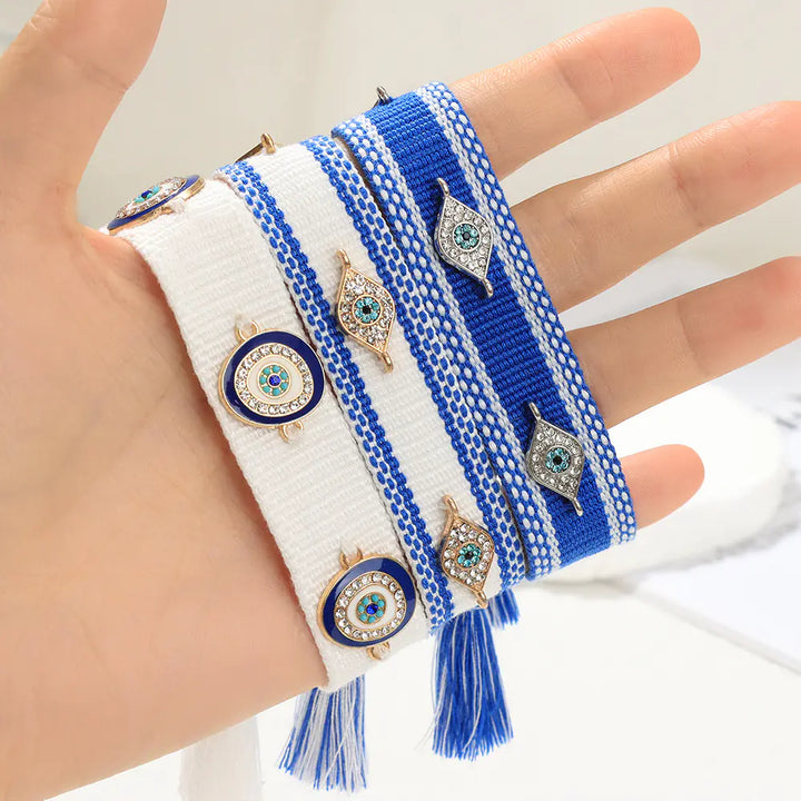Trendy Woven Bracelet with Lucky Blue Eyes