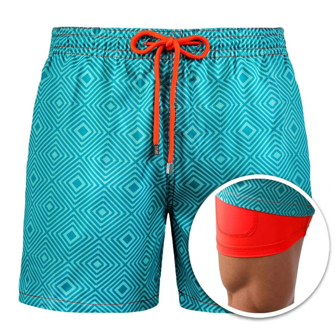 Men's Printed Double Shorts for Beach and Sports