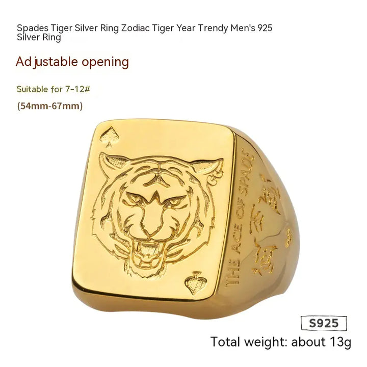 Trendy Silver Spade Ring - Chinese Zodiac Tiger Year