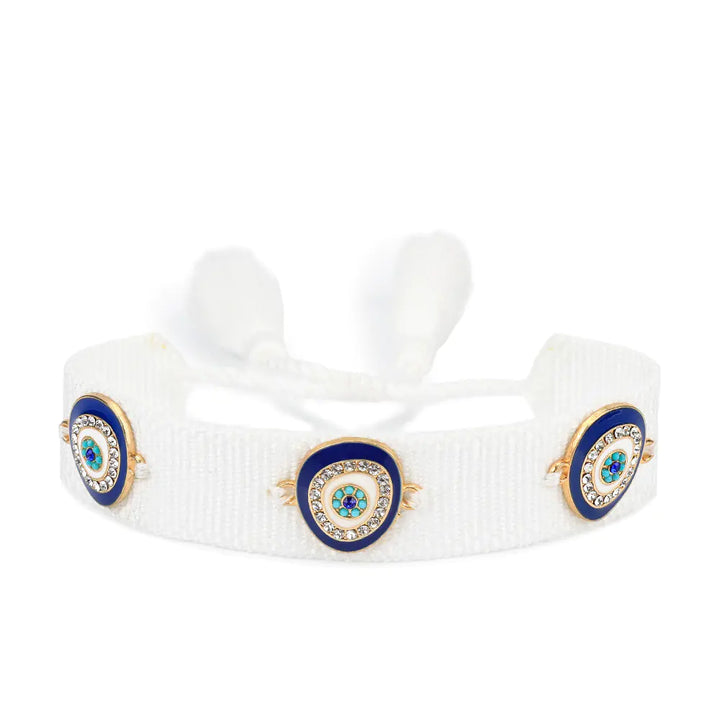 Trendy Woven Bracelet with Lucky Blue Eyes