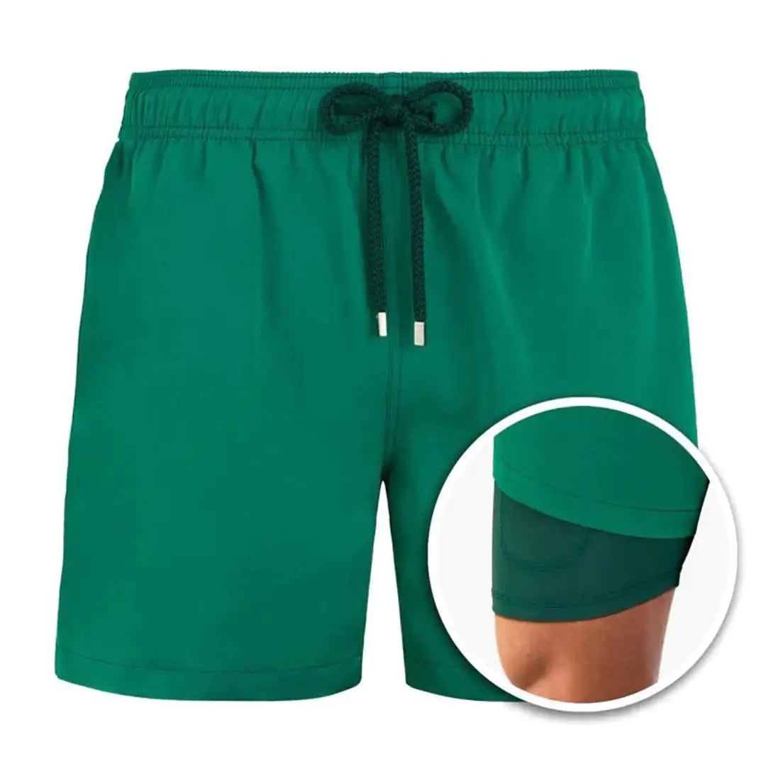 Men's Printed Double Shorts for Beach and Sports