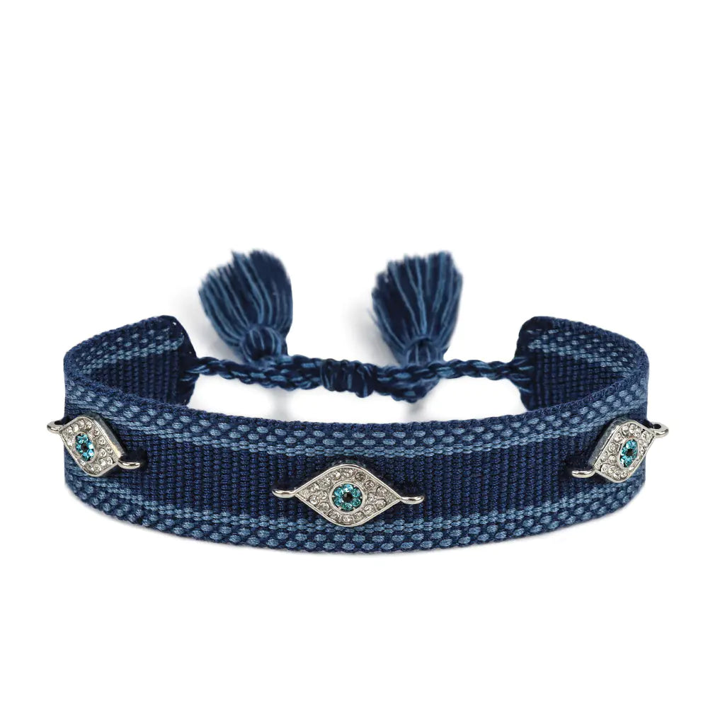 Trendy Woven Bracelet with Lucky Blue Eyes