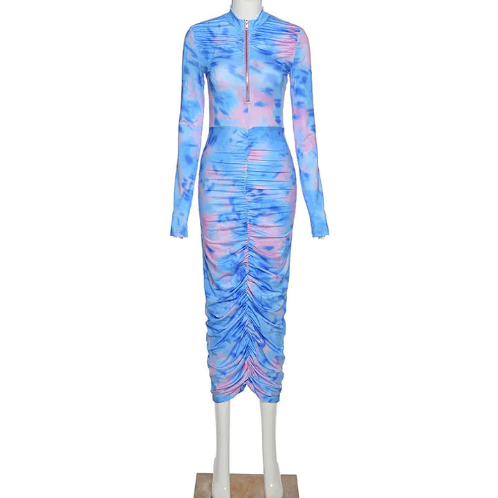 Autumn Digital Print Long Sleeve Bodycon Dress for Women