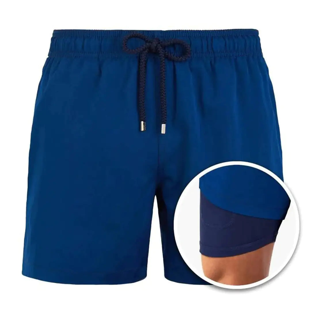 Men's Printed Double Shorts for Beach and Sports