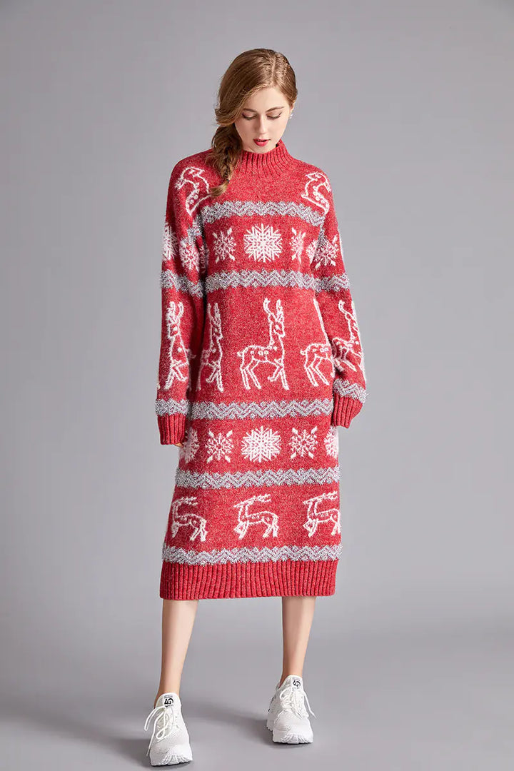Christmas Reindeer Velvet Sweater Dress for Women