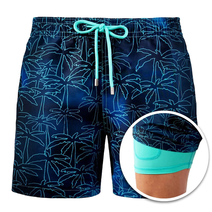 Men's Printed Double Shorts for Beach and Sports