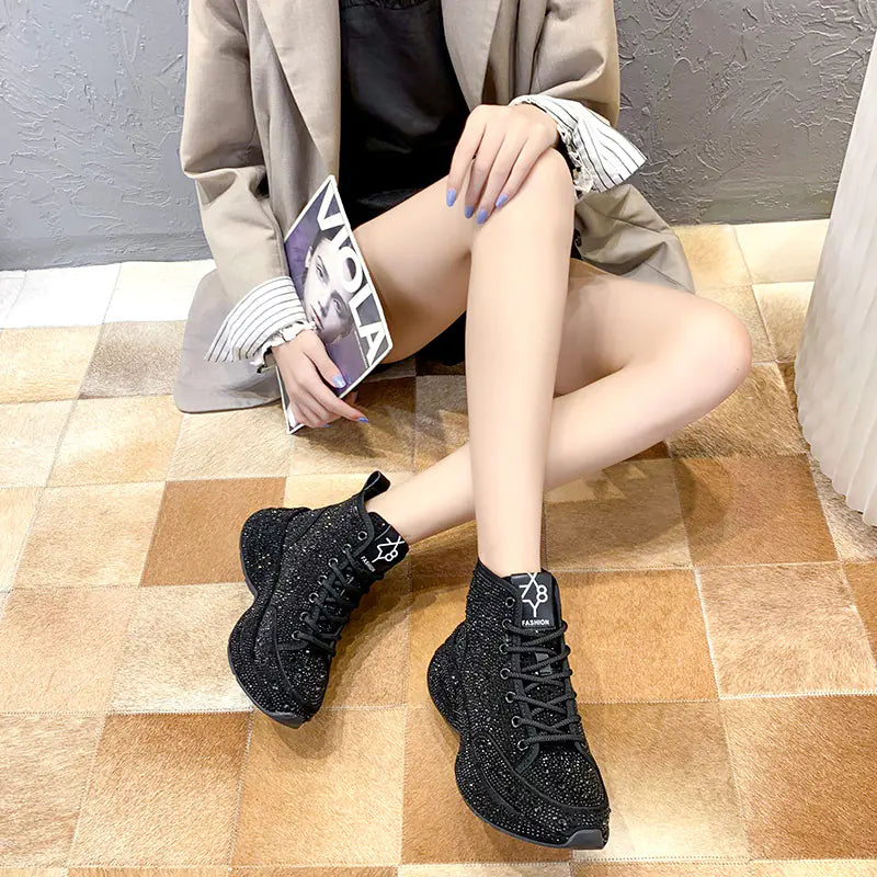 Women's Thick Sole Rhinestone Sneakers - 2020 Winter Style
