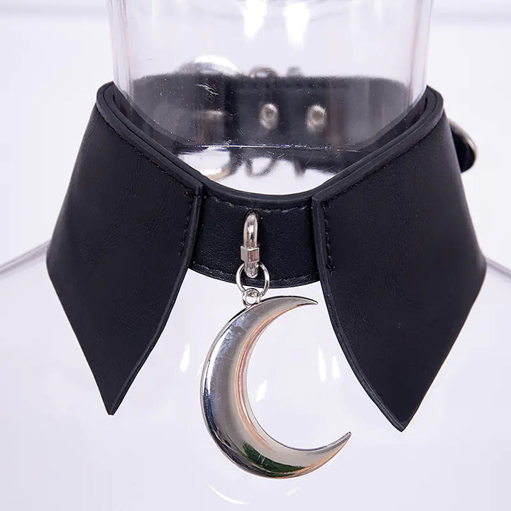 Gothic Style PU Leather Choker with Moon Pendant