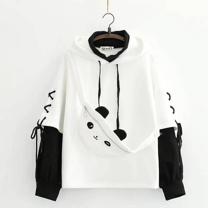Women's Fleece Hooded Sweater with Panda Design