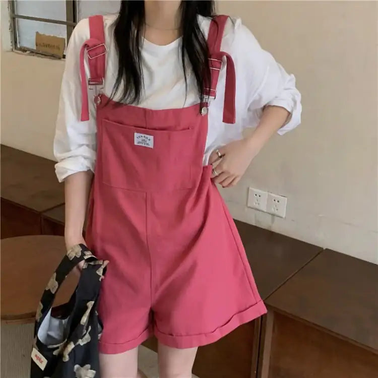 Summer Loose Wide Leg Denim Strap Shorts for Women